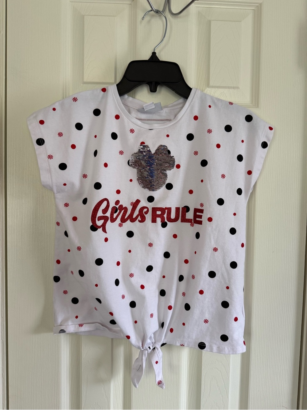 Disney Park Girls Rule Polka Dot Tie-Front Tee - White, Black & Red